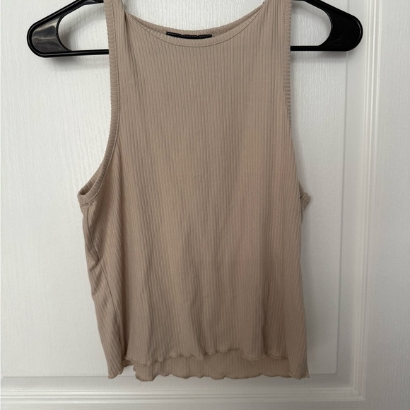 Beige Sleeveless Ribbed Top - Picture 1 of 4